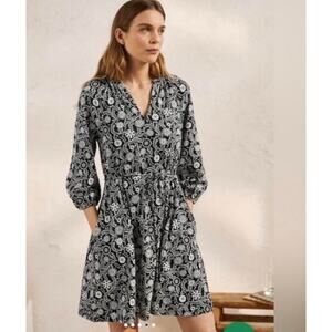 Boden Women's Notch Neck Jersey Mini Dress Opulent Garden Black White Size 6 Af5